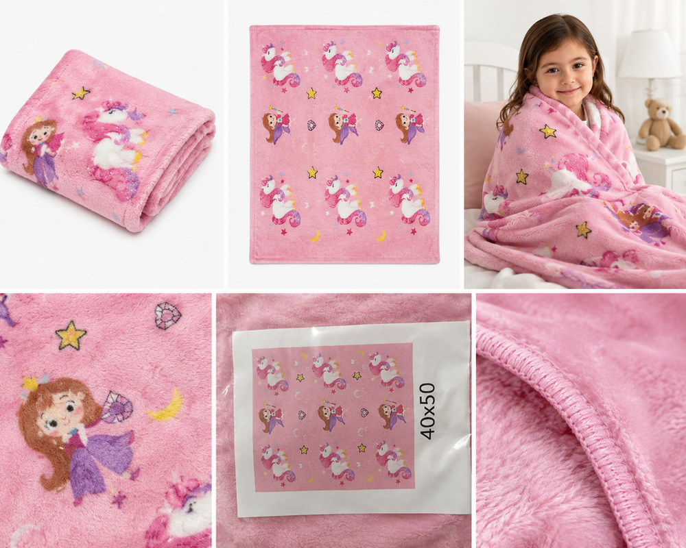Pink Unicorn & Princess Plush Throw Blanket – 40x50 Kids Blanket